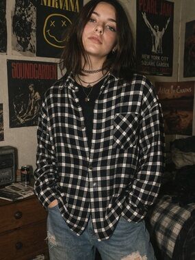 BE COOL Black & White Plaid Shirt